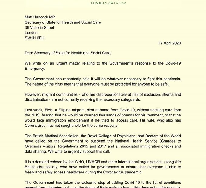 Letter to Matt Hancock