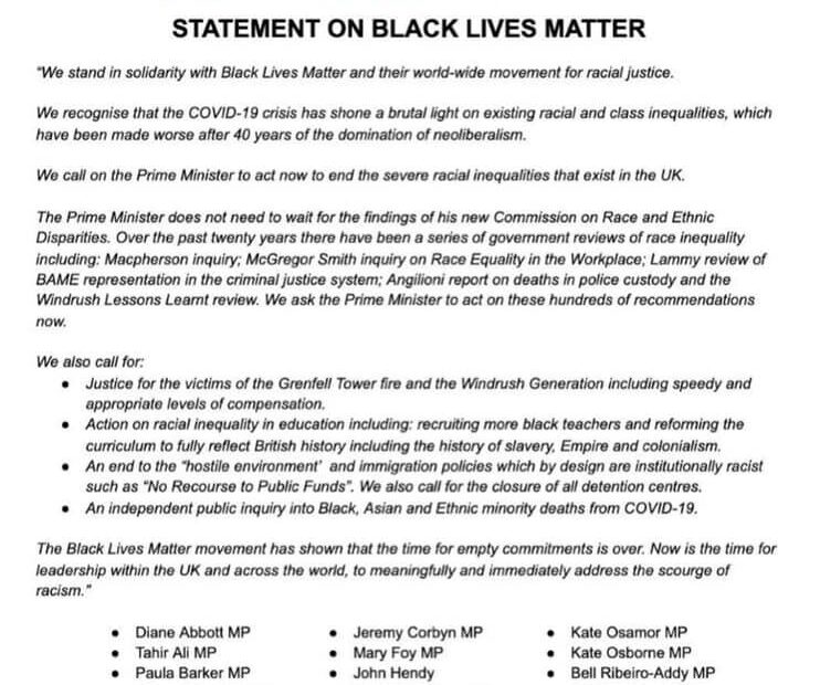 Socialist Campaign Group statement on Black Lives Matter