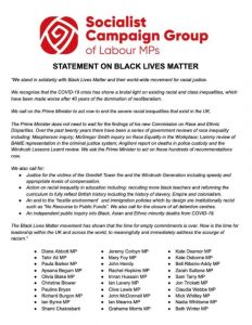 Socialist Campaign Group statement on Black Lives Matter